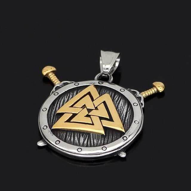 Vikings Valknut and Sword Stainless Steel Necklace - Steel