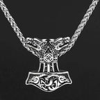 Vikings Wolf and Goat Head Mjolnir Pendant Necklace - 