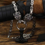 Vikings Wolf Head and Mjolnir Stainless Steel Necklace - 50 cm / Black-plated