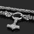 Vikings Mjolnir in Dragon Head Stainless Steel Necklace - 50 cm