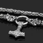 Vikings Mjolnir in Dragon Head Stainless Steel Necklace - 50 cm