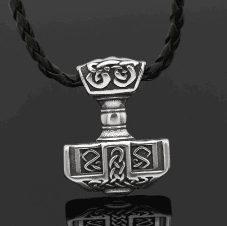 Vikings Mjolnir 316L Stainless Steel Pendant Necklace - Leather