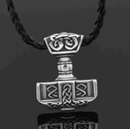 Vikings Mjolnir 316L Stainless Steel Pendant Necklace - Leather