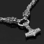 Vikings Dragon Head Mjolnir Stainless Steel Necklace - 