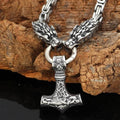 Vikings Dragon Head Mjolnir Stainless Steel Necklace - 