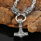 Vikings Dragon Head Mjolnir Stainless Steel Necklace - 