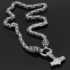 Vikings Dragon Head Mjolnir Stainless Steel Necklace - 