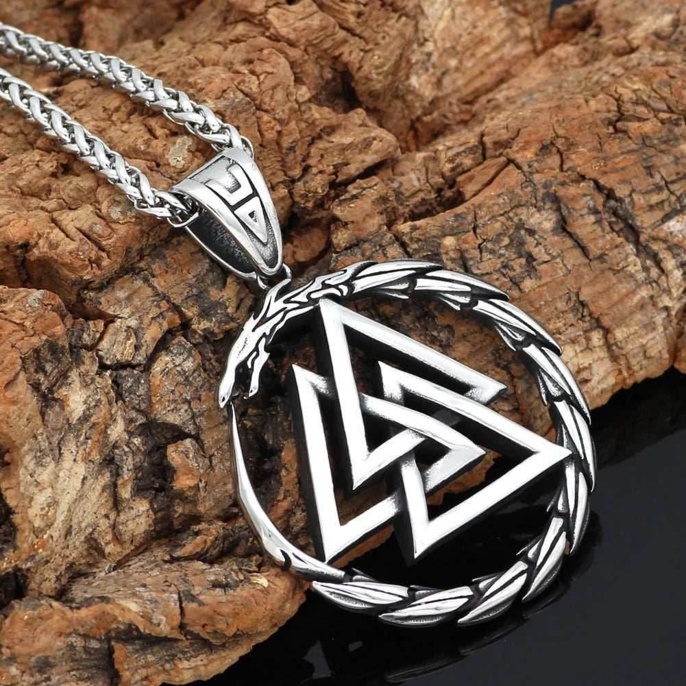Vikings Dragon Valknut Stainless Steel Necklace - Thick Chain