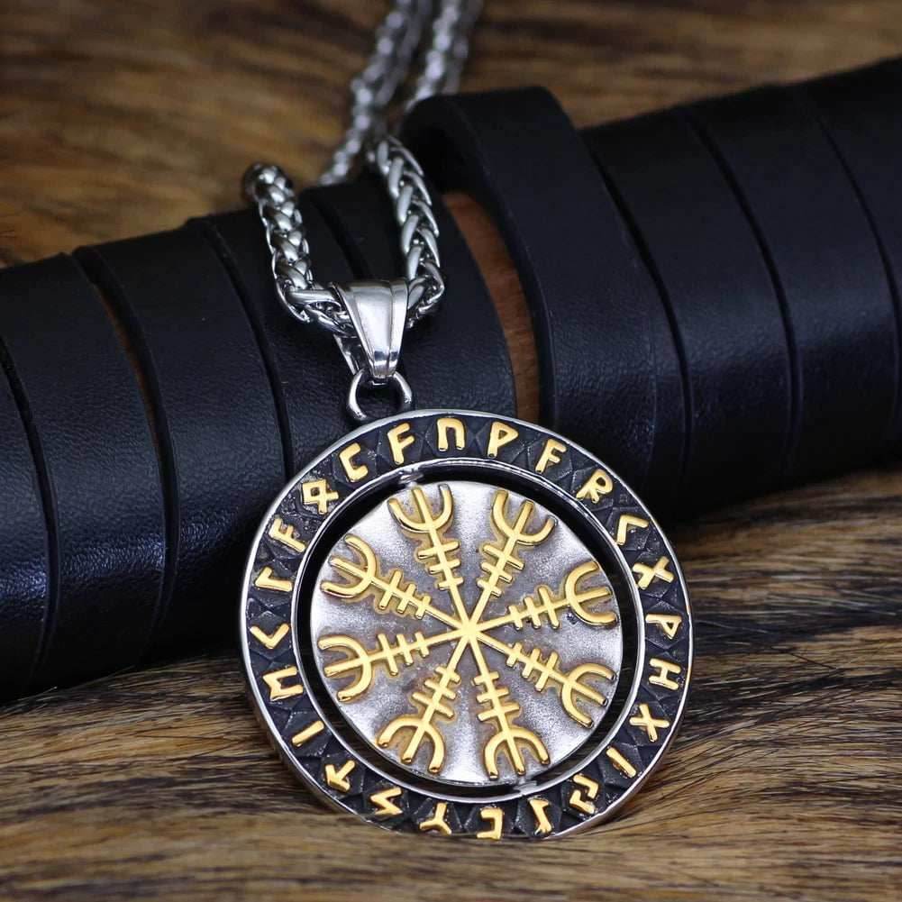 Vikings Helm of Awe Runic Stainless Steel Necklace - 