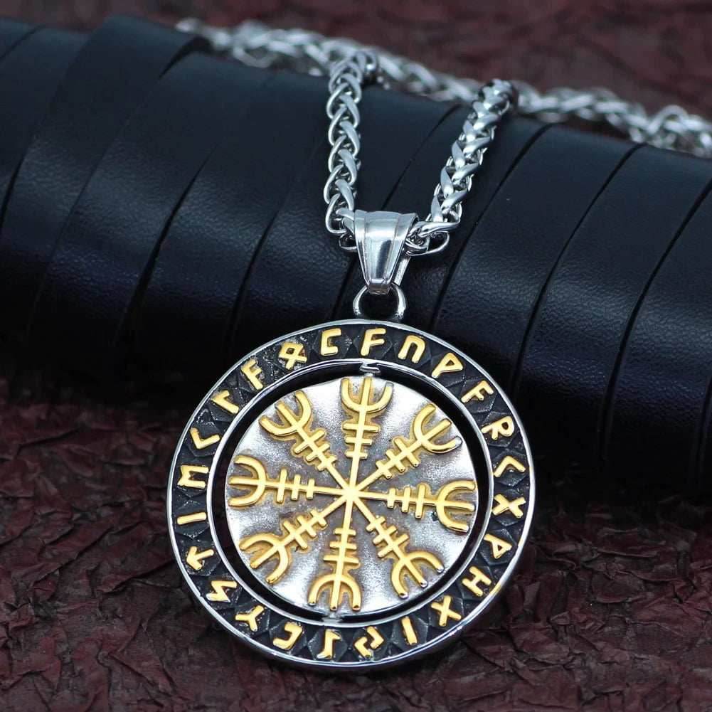 Vikings Helm of Awe Runic Stainless Steel Necklace - 