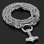 Vikings Mjolnir in Dragon Head Stainless Steel Necklace - 50 cm