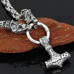 Vikings Mjolnir in Dragon Head Stainless Steel Necklace - 50 cm