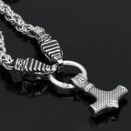Vikings Mjolnir in Dragon Head Stainless Steel Necklace - 50 cm