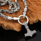 Vikings Mjolnir in Wolf Head Stainless Steel Necklace - 