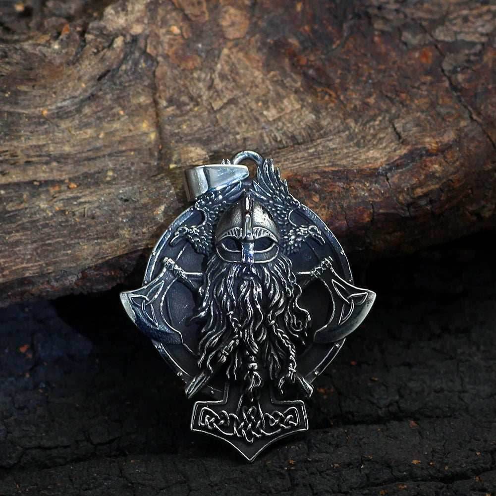 Vikings Warrior and Axe Stainless Steel Necklace - 