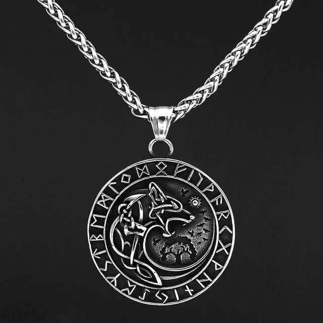Vikings Wolf and Runes Stainless Steel Necklace - 