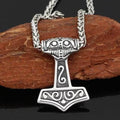 Vikings Thor Hammer Mjolnir Raven Head Stainless Steel Necklace - Metal Chain
