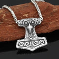 Vikings Thor Hammer Raven Knot Amulet Necklace - Metal Chain