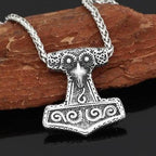 Vikings Thor Hammer Raven Knot Amulet Necklace - Metal Chain