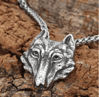 Vikings Fenrir Wolf Head Pendant Necklace - 