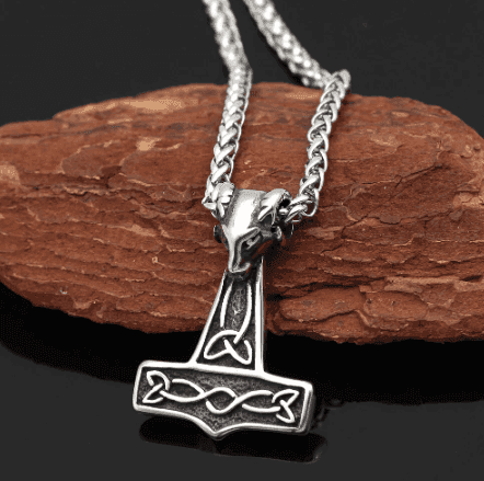 Vikings Mjolnir with Goat Skull Pendant Necklace - 