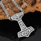 Vikings Thor Hammer Mjolnir Raven Head Stainless Steel Necklace - Metal Chain