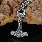 Vikings Skull Mjolnir Stainless Steel Necklace - 