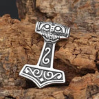 Vikings Thor Hammer Mjolnir Raven Head Stainless Steel Necklace - Pendant