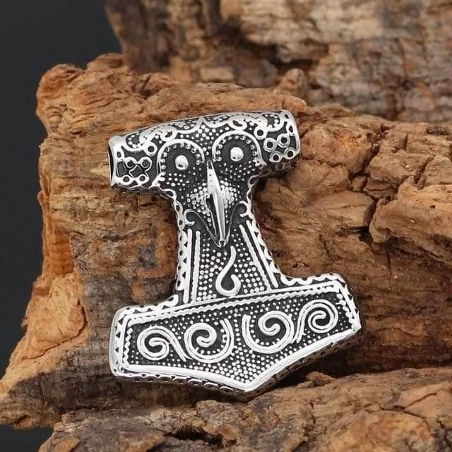 Vikings Thor Hammer Raven Knot Amulet Necklace - Pendant