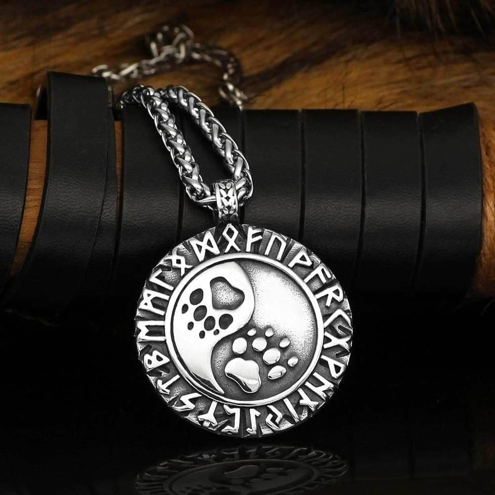 Vikings Runes Bear Paw Stainless Steel Necklace - Necklace with Pendant