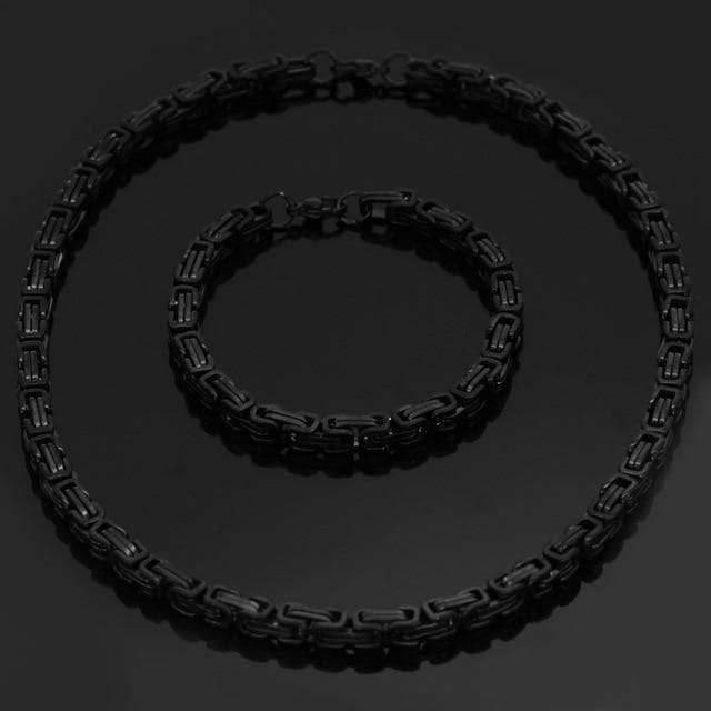 Viking Stainless Steel King Chain + Bracelet - 50 CM / 20 INCHES / Black / 23 CM / 9 INCHES