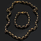 Viking Stainless Steel King Chain + Bracelet - 50 CM / 20 INCHES / Gold & Black / 23 CM / 9 INCHES