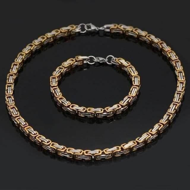 Viking Stainless Steel King Chain + Bracelet - 50 CM / 20 INCHES / Gold & Silver / 23 CM / 9 INCHES