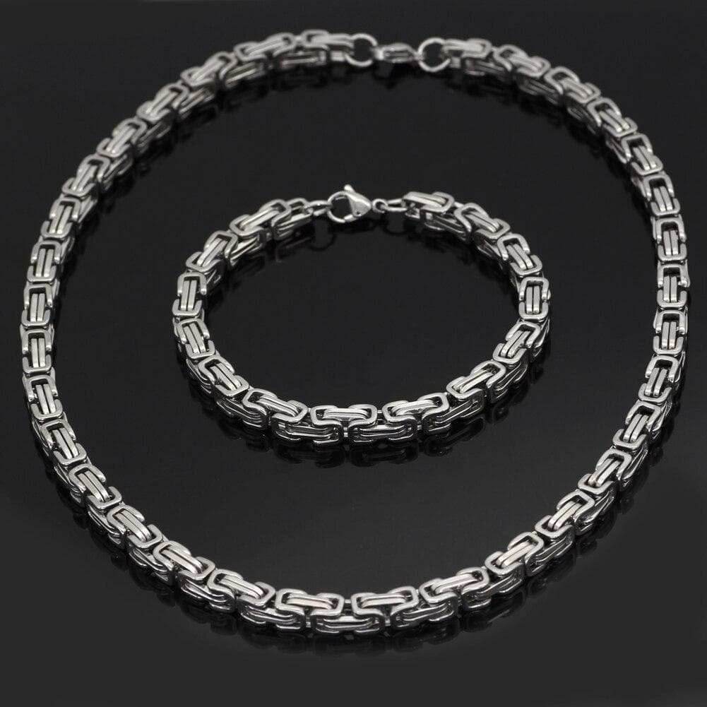 Viking Stainless Steel King Chain + Bracelet - 50 CM / 20 INCHES / Silver / 23 CM / 9 INCHES