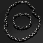 Viking Stainless Steel King Chain + Bracelet - 50 CM / 20 INCHES / Silver & Black / 23 CM / 9 INCHES