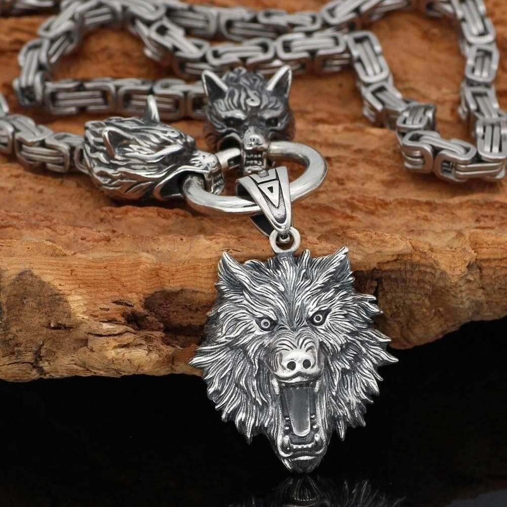 Vikings Geri & Freki Fenrir's Head Stainless Steel Necklace - 50 CM / 20 INCHES