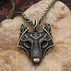Viking Wolf Head Necklace - Antique Bronze Plated
