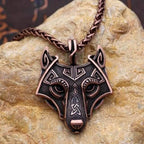 Viking Wolf Head Necklace - Antique Copper Plated