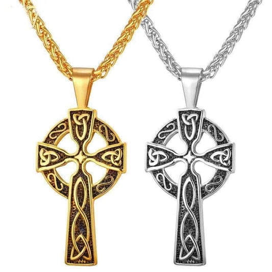 Celtic Triquetra Irish Cross Stainless Steel Pendant Necklace - Gold