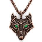 Vikings Wolf Eye Colored Pendant Necklace - Green Eyes / Bronze