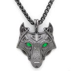 Vikings Wolf Eye Colored Pendant Necklace - Green Eyes / Silver