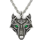 Vikings Wolf Eye Colored Pendant Necklace - Green Eyes / Stainless Steel