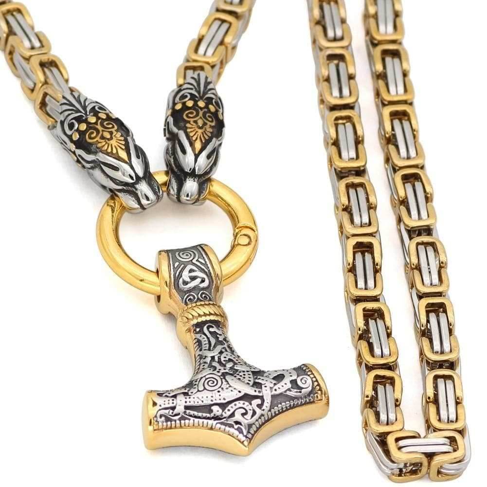Vikings Snake Mjolnir Stainless Steel King Chain Necklace - 50 CM / 20 Inches
