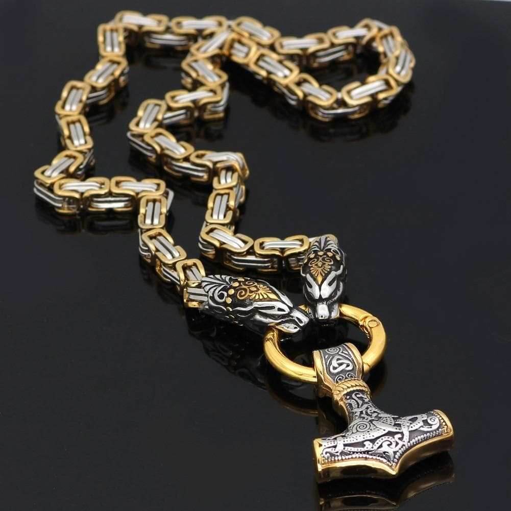 Vikings Snake Mjolnir Stainless Steel King Chain Necklace - 50 CM / 20 Inches