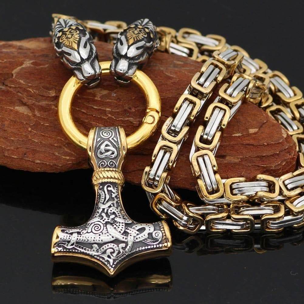 Vikings Snake Mjolnir Stainless Steel King Chain Necklace - 50 CM / 20 Inches
