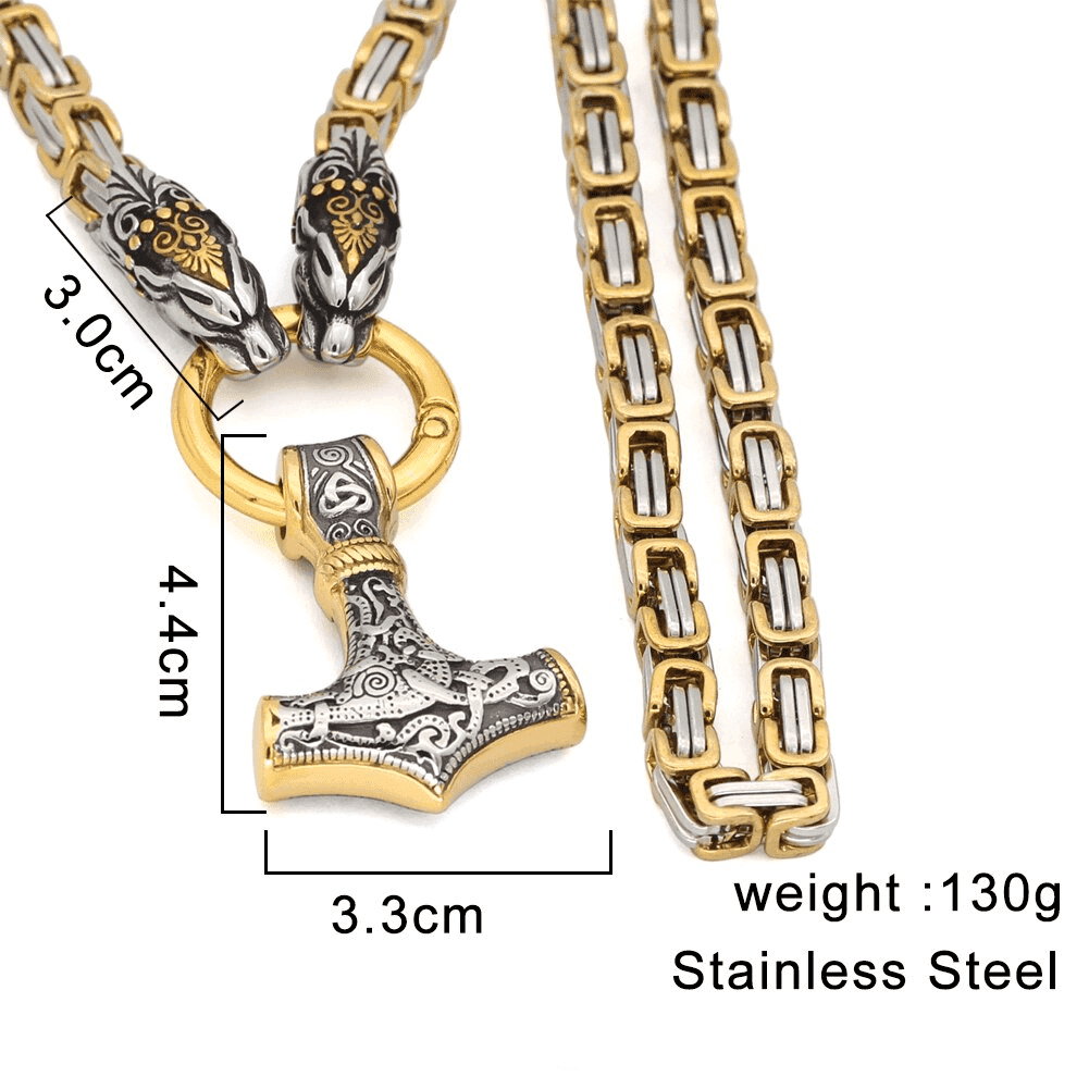 Vikings Snake Mjolnir Stainless Steel King Chain Necklace - 50 CM / 20 Inches
