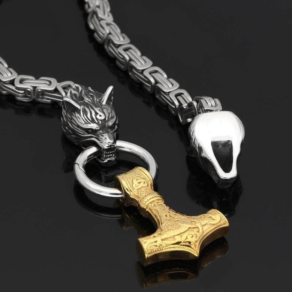 Vikings Wolf Mjolnir King Chain Stainless Steel Necklace - 50CM / 20 Inches
