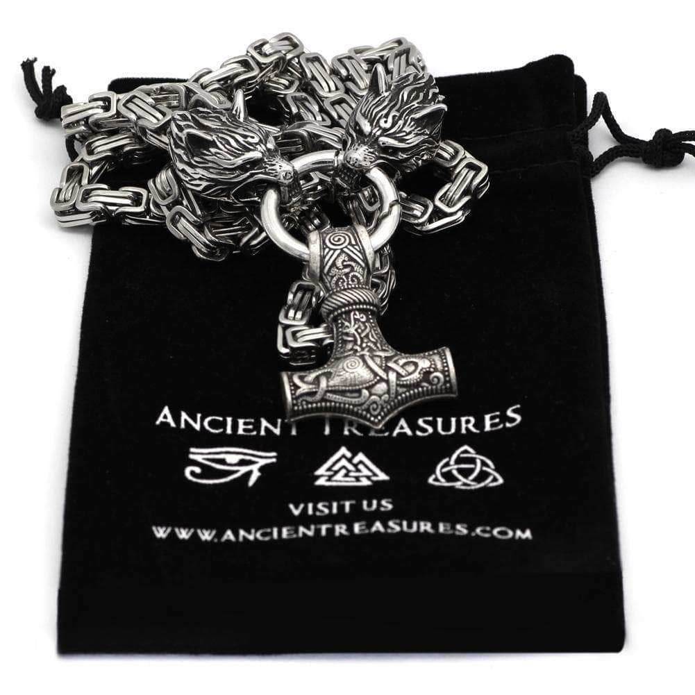 Vikings Wolf Mjolnir Stainless Steel King Chain Necklace - 50CM / 20 Inches