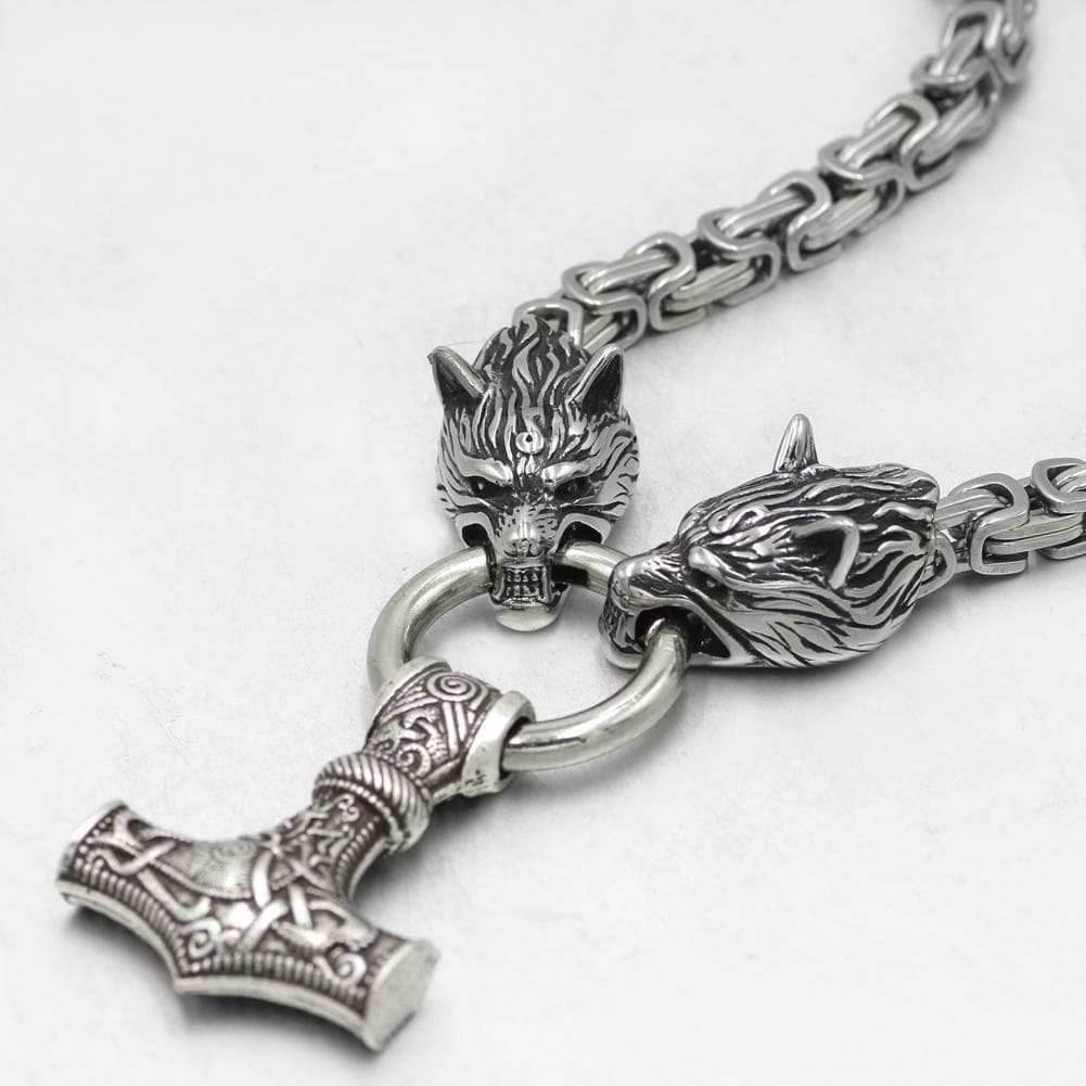 Vikings Wolf Mjolnir Stainless Steel King Chain Necklace - 50CM / 20 Inches