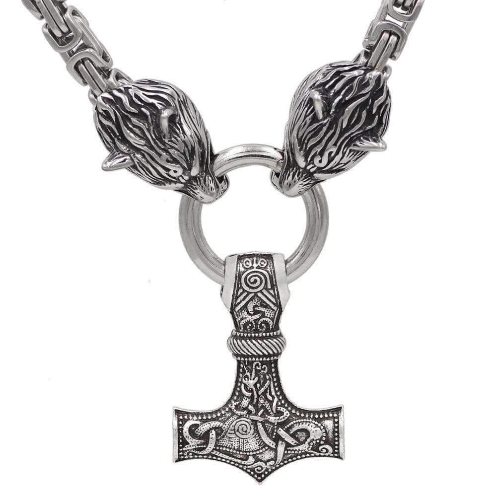Vikings Wolf Mjolnir Stainless Steel King Chain Necklace - 50CM / 20 Inches